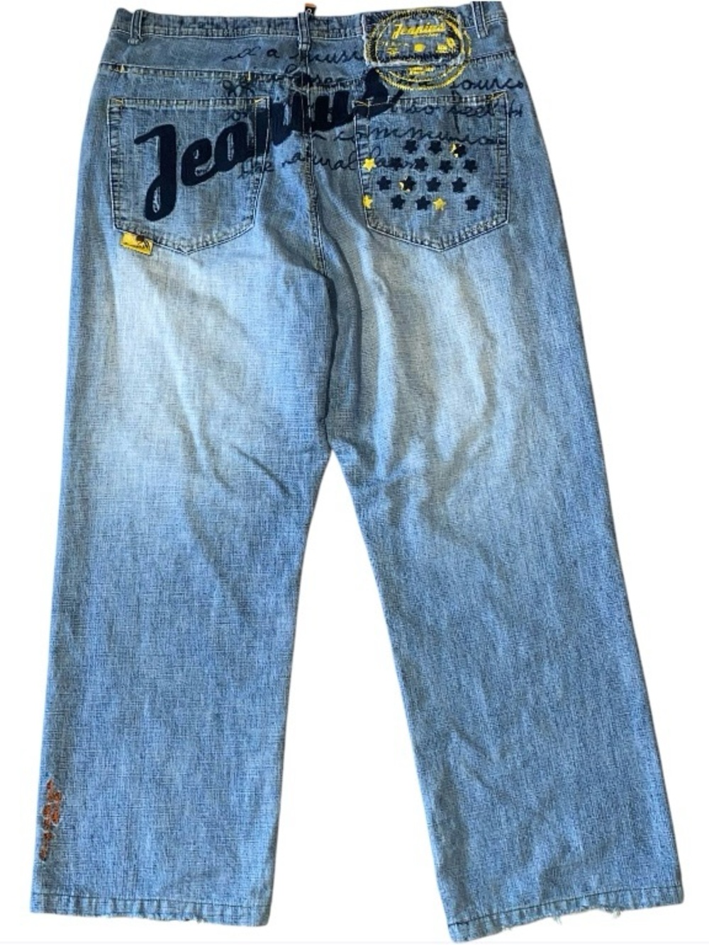 VTG Y2K Akademiks Jeanius Jean Shorts Blue Denim Embroidered Mens Size 38 (DB1)